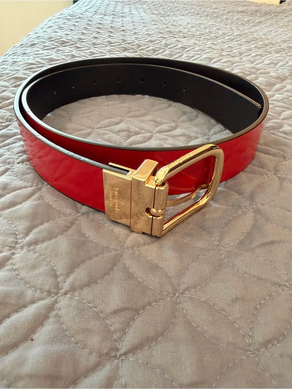 kate spade Red/Black Patent Leather Belt with Gold Buckle